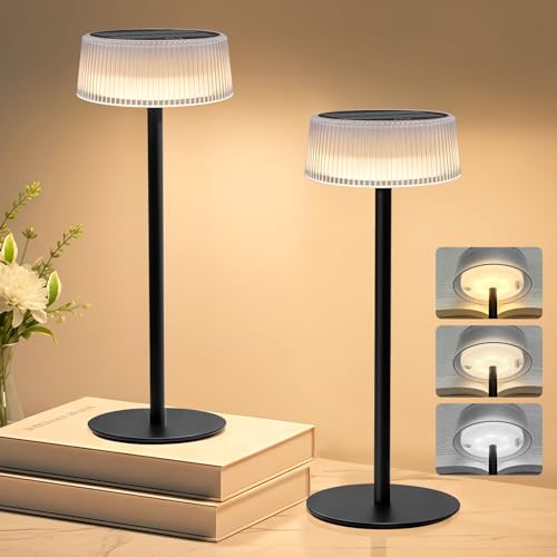 Lacasa Lampe de Table Sans Fil Rechargeable, 2 Pack Dimmable LED Lampe de Table Solaires à Batterie 4000mAh, 3 Modes Portable Étanche IP67 Lampe de Chevet Bureau...
