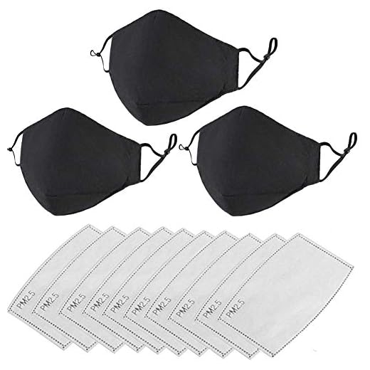 3Pcs Negro reutilizable con 【10 Pcs】 Filtros de Carbón Activado,Fashion Protective,Usable en Interiores y Exteriores Unisex Dust Cotton,Lavable
