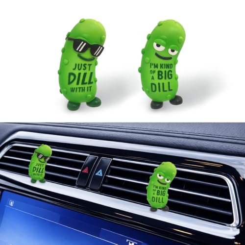 Image of GENANY 3D Resin 2Pcs Pickle Car Air Freshener Vent Clip, Hand Painted Funny Dill Pickle Designs with Sunglasses and Pun Lettering, Cute Automotive Freshener Gift for Pickle Lovers