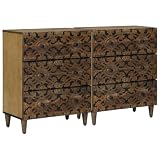 Mhdvray Set di 2 credenze marroni, 120 x 33 x 75 cm, in legno di mango massiccio