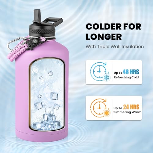 Image of RAYMYLO One Gallon Water Bottle Insulated, Triple Walled Vacuum Stainless Steel (Cold for 48 Hrs), Leak Proof & Non-BPA, Large Water Flask Jug with Paracord Handle & Straw Spout Lids