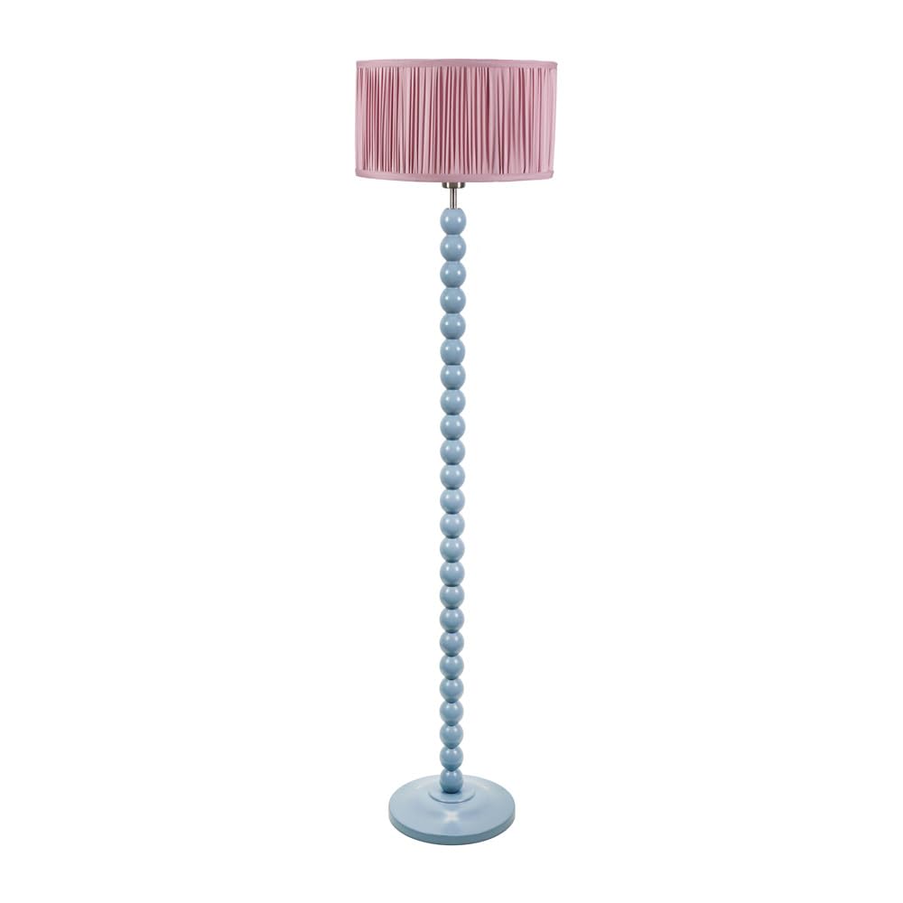 ValueLights | Powder Blue Bobbin Stem Floor Lamp with Blush Pink Ruched Pleated Shade Living Room Lounge Light | Floor Lamps, Home Décor & Improvement Essential | Included LED Bulb