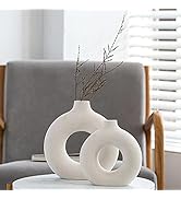 Ceramic Vases Set of 2,Modern Vases for Home Decor, White Boho Vases for Living Room Kitchen Mant...