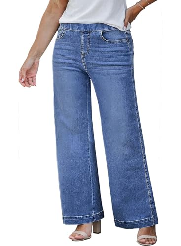 Eytino Women's Plus Size Jeans Elastic Waist Wide Leg Stretchy Pull On Denim Jean with Pockets,2X Bluing