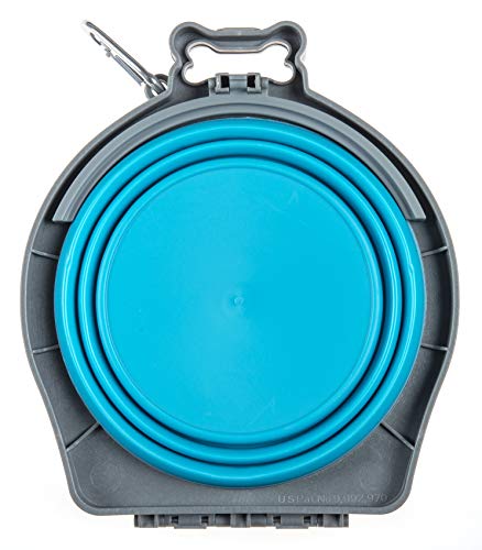 Loving Pets - Bella Roma Double Diner Portable Travel Dog Bowls Collapsible Combined Dog Food & Water Bowls (Blue, Medium) #TOP1