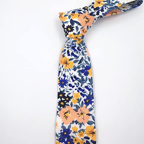 Image of Mantieqingway Men Skinny Tie Cotton Floral Necktie for Wedding Groomsmen Tie