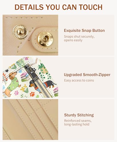 Image of Immaturus Womens Wallet, Dachshund Slim Thin RFID Blocking Credit Card Wallets, Book Plant Long Bifold PU Leather Card Holder Organizer, Cash Clutch Billfold with Zipper Coin Pocket Ladies Girls Gift