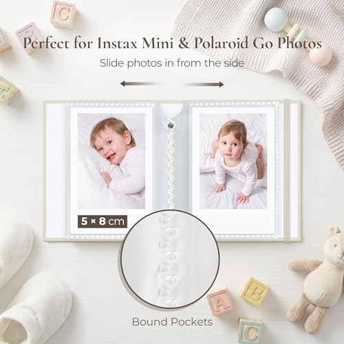 Vienrose Polaroid Fotoalbum Einsteckalbum Photo Album für Fujifilm Instax Mini Film Stoffgebunden Kompatibel mit Mini 12 11 9 und Polaroid Snap PIC-300 52 Taschen, Beige