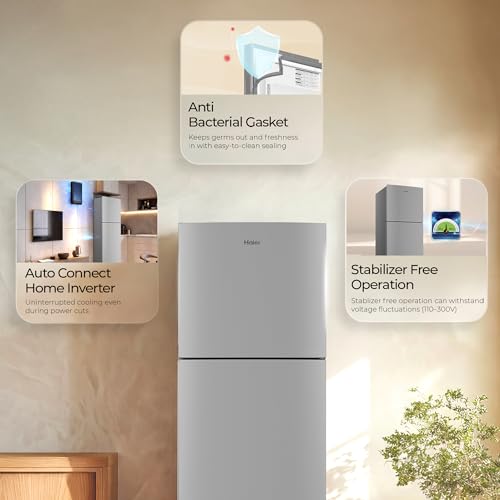 Image of Haier 240 L 1 Star Frost Free Double Door Refrigerator with Cool Pad for Extended Freezer Cooling & Spacious Fresh Zone (HEF-251EGSA-P, Moon Silver, 2026 Model)