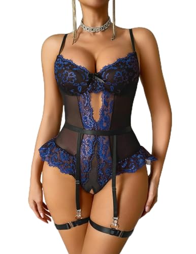 Image of Avidlove Lingerie for Women Mesh Lace Bodysuit Sexy Wireless Garter Lingerie Set Teddy Lingerie(No Stockings)