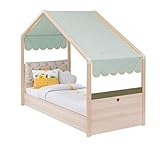 Cama Montessori con forma de caseta para niño o niña – Dimensiones: Ancho: 93 cm, Altura: 157 cm, Longitud: 185 cm, Para colchón 80 x 180 cm (mantas, almohadas y colchón no incluidos),
