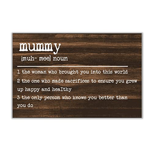 Plaque en bois Mummy Definition déco murale suspendue rustique