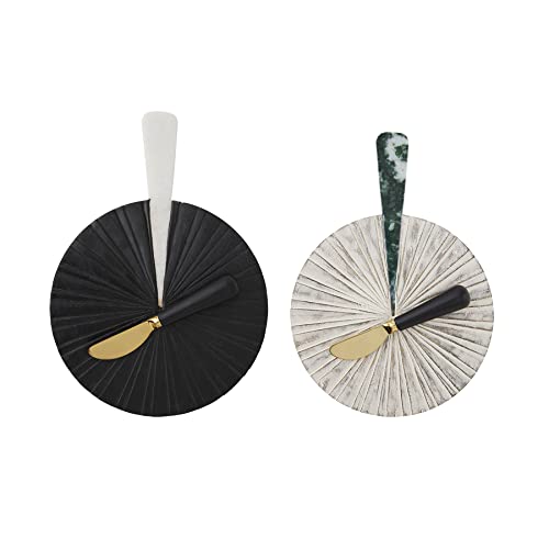 Mud Pie Round Marble Board Set, Natural, 8"Dia X 3.25"| Spreader 6" #TOP2