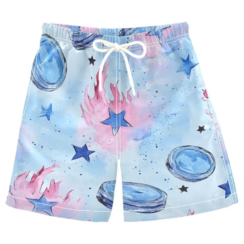 Jucciaco Boys Beach Board Shorts Blue Star Hockey Sport Swim Trunk Teen Swimwear