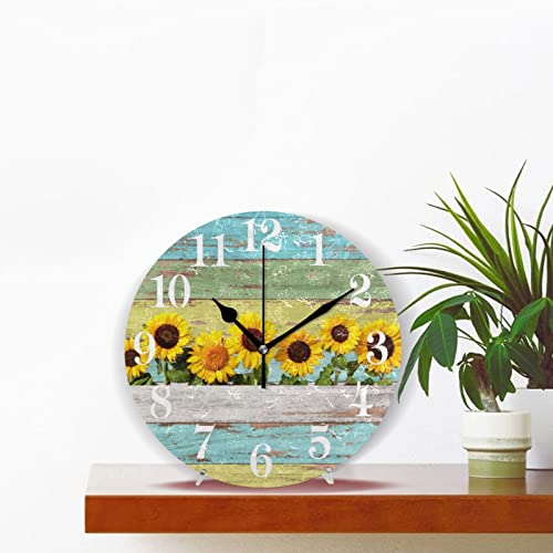 WIHVE-Round-Wall-Clock-Sunflowers-Wood-Grain-Decorative-Clock-Silent-Non-Ticking-10-Inch-Clock-Battery-Operated-Round-Clock-for-Home-Office WIHVE Round Wall Clock Sunflowers Wood Grain Decorative Clock Silent Non Ticking 10 Inch Clock Battery Operated Round Clock for Home Office