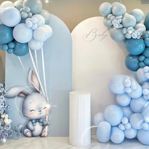 Image of MLMC 7.2FT Arch Backdrop Cover Blue Fitted Spandex Backdrop Stand Cover Stretchy Round Top Chiara Arch Cover for Baby Shower Birthday Party Wedding Ceremony Photography Background Decor 7.2x4FT