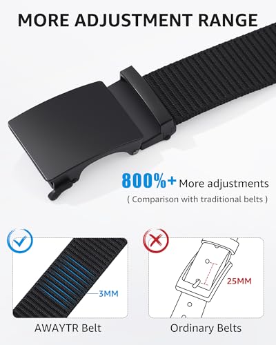 AWAYTR Nylon Ratchet Belts for Men - No Hole Casual Web Golf Belt for Jeans with Slide Buckle4
