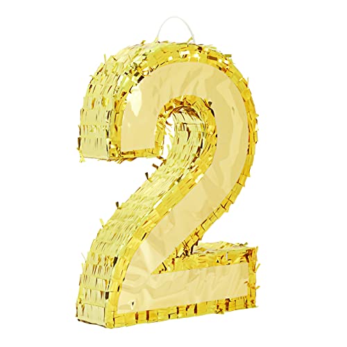 Piñata chiffre 2 dorée compacte : finie la décoration de fête ratée