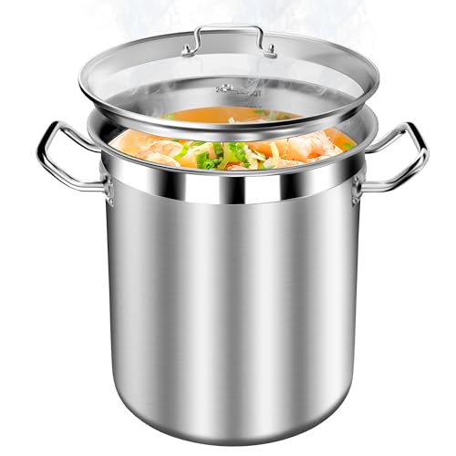 STOCKPOT Large Stainless Steel Stock Pot with Lid – 24 Quart (6 Gallon) Heavy-Duty Cooking Pot for Soup, Stew, Pasta – Commercial & Home Use, Easy to Clean
