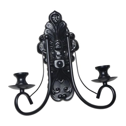 XLWLLNJ Applique Da Parete Porta Candela Portacandele Gotico Da Muro in Ferro Stile Rustico Decorativo per Soggiorno Festività Matrimonio Cena Compleanno, Nero