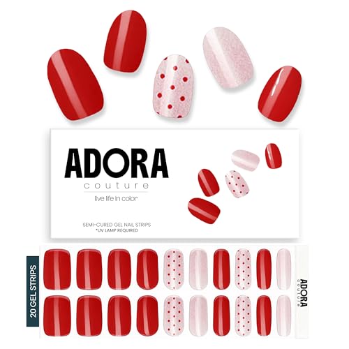 Semi-Cured Gel Nail Strips - 20 Salon-Quality Gel Sticker with UV Light Required, Long Lasting, Easy Application & Removal, Includes Prep Pad, Nail File, Wooden Stick (Sugar Rush)