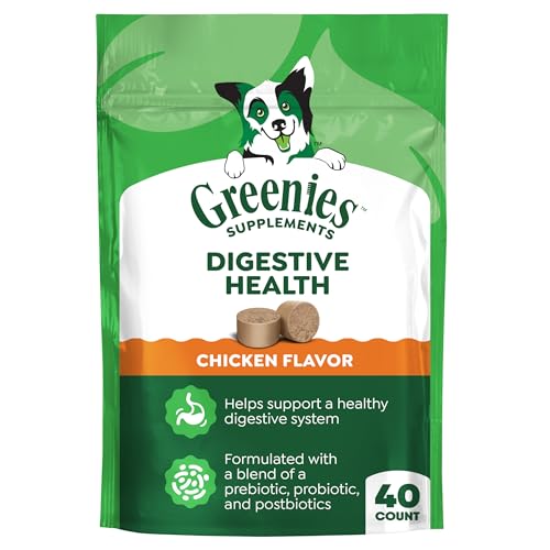 Greenies Supplements Digestive Health Probiotics for Dogs, Dog Probiotic Supplements, Chicken Flavor, 7.8 oz. Pouch of 40 Count