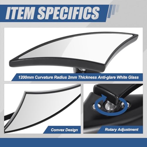 Auto Dynasty Universal Side Mirrors Rear View Rotary Adjustment Handlebar Mount Compatible with Honda, Scooter, Suzuki, Yamaha, Kawasaki, Victory Harley Ducati and More (Spear Blade Style, Black) - Thumbnail 4