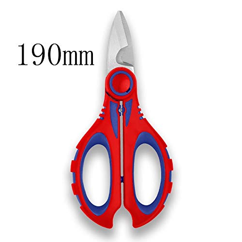 Forbici da Ufficio Forbici da Elettricista Forbici in Acciaio Inox Rosse 19 cm con Funzione di crimpatura
