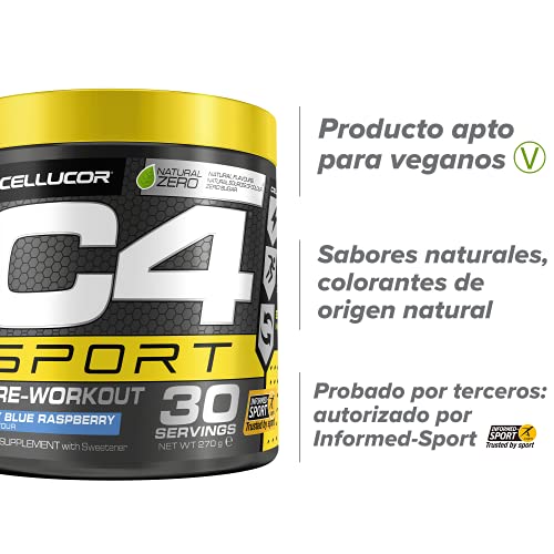 C4 Sport - Suplemento en polvo para preentrenamiento - Frambuesa azul | Bebida energética para antes de entrenar | 135 mg de cafeína + beta alanina + creatina | 30 raciones - Imagen 4
