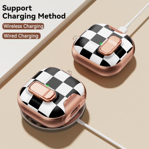 Image of for AirPods 4 Case 2024 with Safety Lock-Large Checkered | As Phone Stand, for Women Girly, with Keychain & Cleaner Kit,Two-Piece Design,Support Wireless Charging,Clear TPU+PC Material