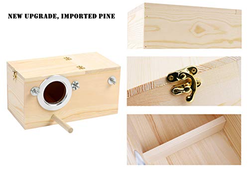 Image of Pine Wood Parakeet Nest Box Bird House Budgie Breeding Mating Box for Lovebirds Cockatiel Parrotlets (L)