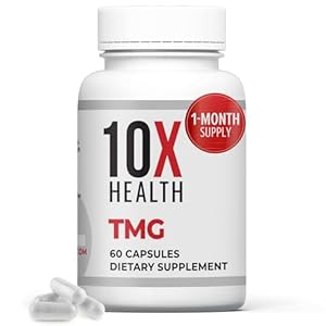 10X Health TMG Supplements – Trimethylglycine Amino Acid as Betaine Anhydrous for Liver Support, Energy, Heart Health, & to Regulate Homocysteine Levels – 60 Capsules