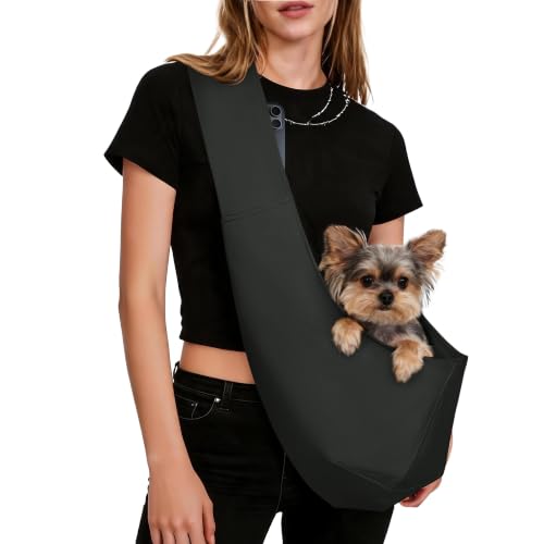 YUDODO Fashion Dog Sling Carrier for Small Dogs Lightweight Crossbody Pet Bag with Safety Strap Pocket Storage Machine Washable Comfortable Travel & Outdoor Sling up to 10 lbs Black