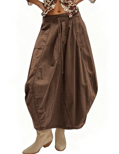 TERIVEEK Women Poplin Midi Skirt Baggy Summer Mid Rise Parachute Skirt Y2k Cargo Maxi...