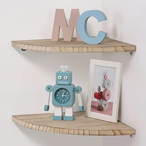 Joiishom Wood Corner Wall Shelves Set Of 2, Solid Wood Corner Floating Shelves For Wall, Round End Wall Mounted Floating Corner Shelf For Bedroom, Living Room And Kitchen. (Carbonized-10 Inch) #TOP3