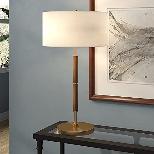 Image of Henn&Hart 25 inch Industrial 2-Light Table Lamp, Medium Oak