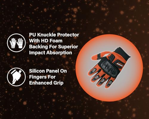 Image of Axor Airstream Riding Gloves Providing Enhanced Grip and Impact Protection with Touchscreen Functionality and an Adjustable Fit-Black Orange-XL