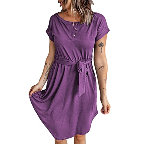Robe décontractée violette avec ceinture Adhdyuud pour femme