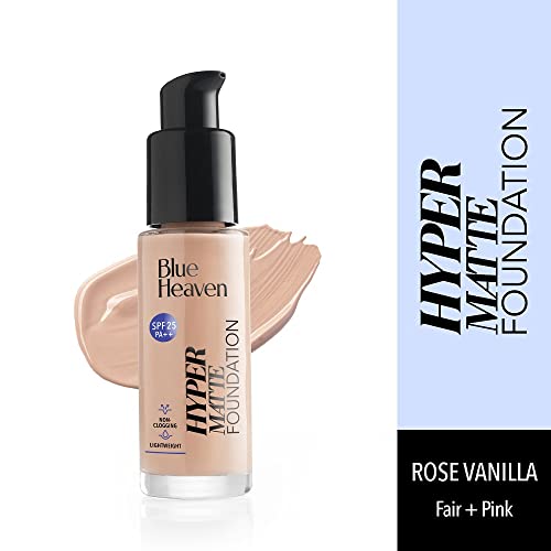 Image of Blue Heaven Hyper Matte Foundation for Face Makeup with SPF 25 PA++, Matte Finish, Non Pore Clogging, Light Weight Formula, Medium Coverage for All types of Skin, Cream 201-Rose Vanilla, 30ml