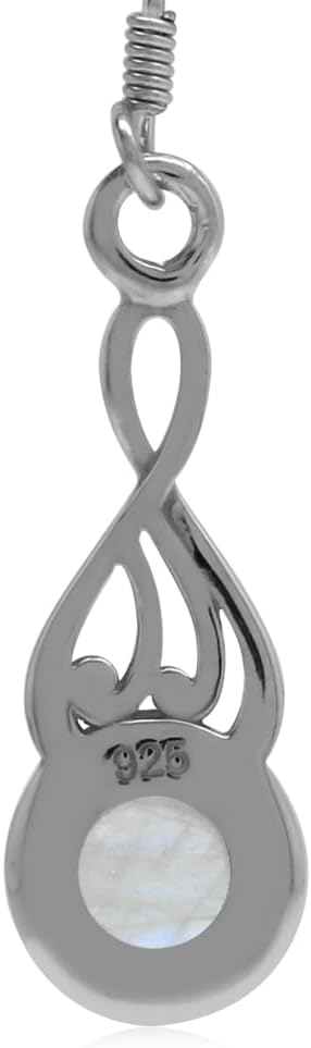 Silvershake 7MM Round Shape Cabochon Gemstone White Gold Plated or Yellow Gold Plated 925 Sterling Silver Victorian Swirl Style Dangle Hook Earrings Jewelry for Women