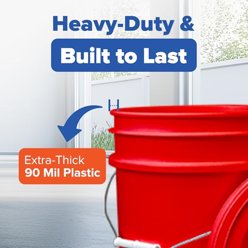 Image of ePackageSupply 5 Gallon Bucket - Food Grade Bucket with Airtight Gasketed Tear Strip Lid, BPA-Free, Heavy-Duty 90 Mil HDPE Plastic Pail, Bulk Storage, Durable Container, Made in USA - Red, 6 Packs