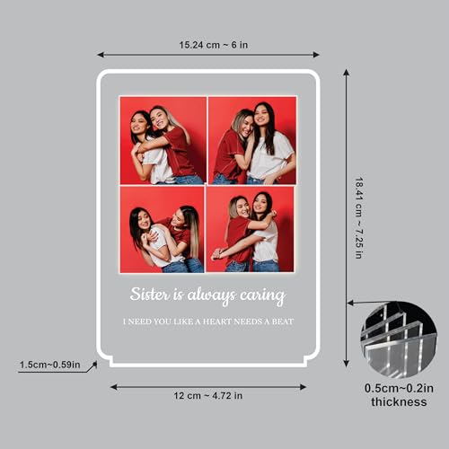 Image of Giftplease Personalised Sister Photo Frame - Custom Acrylic Picture Collage with Wooden LED Base, Unique Raksha Bandhan Gift for Sister, Personalized Keepsake for Rakhi Celebration, Sibling Decor