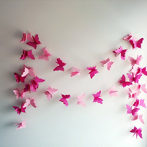 YCT 3D Butterfly Decorative Garland -110 inch Long, a Set of 2. (Pink)