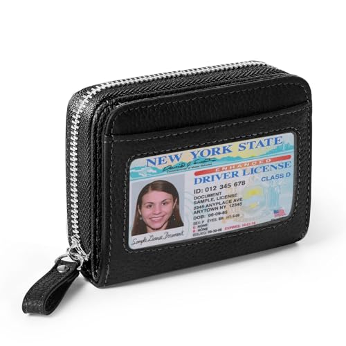 Image of Genuine Wallet Women RFID Blocking Card Holder, Small Leather Womens Wallet with Zipper ID Window Coin Pocket