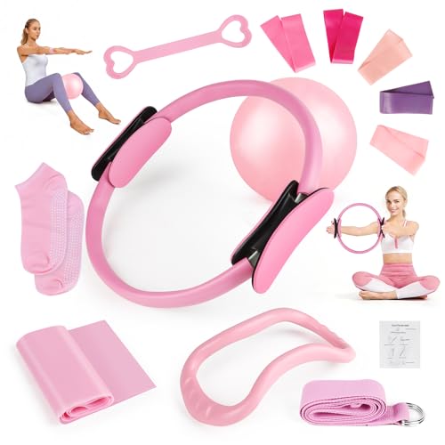 Pilates Essential Kit 13 Pezzi Kit Pilates Completo x Casa, con 33 cm Magic Circle, Pilates Ball, Pilates Bänder ecc, Attrezzature per Fitness per Accessori, Cerchia di Pilates per Allenamenti Casa