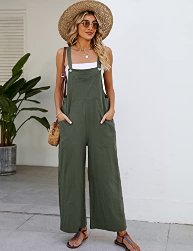 Cozypoin Women's Cotton Bib Overalls Wide Leg Loose Fit Jumpsuit Baggy Fashion Sleeveless Rompers(Armygreen-S) #TOP1