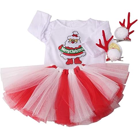 Lembani Fashion Doll Clothes Christmas Costume Tutu Dress T-Shirt Deer Hairpin Sets fits 18 Inch American Dolls Accessories (Red) Cover