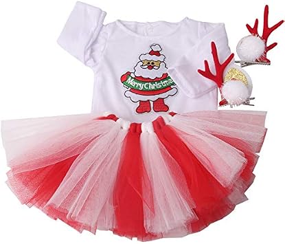 Fashion Doll Clothes Christmas Costume Tutu Dress T-Shirt Deer Hairpin Sets fits 18 Inch American Dolls Accessories Red