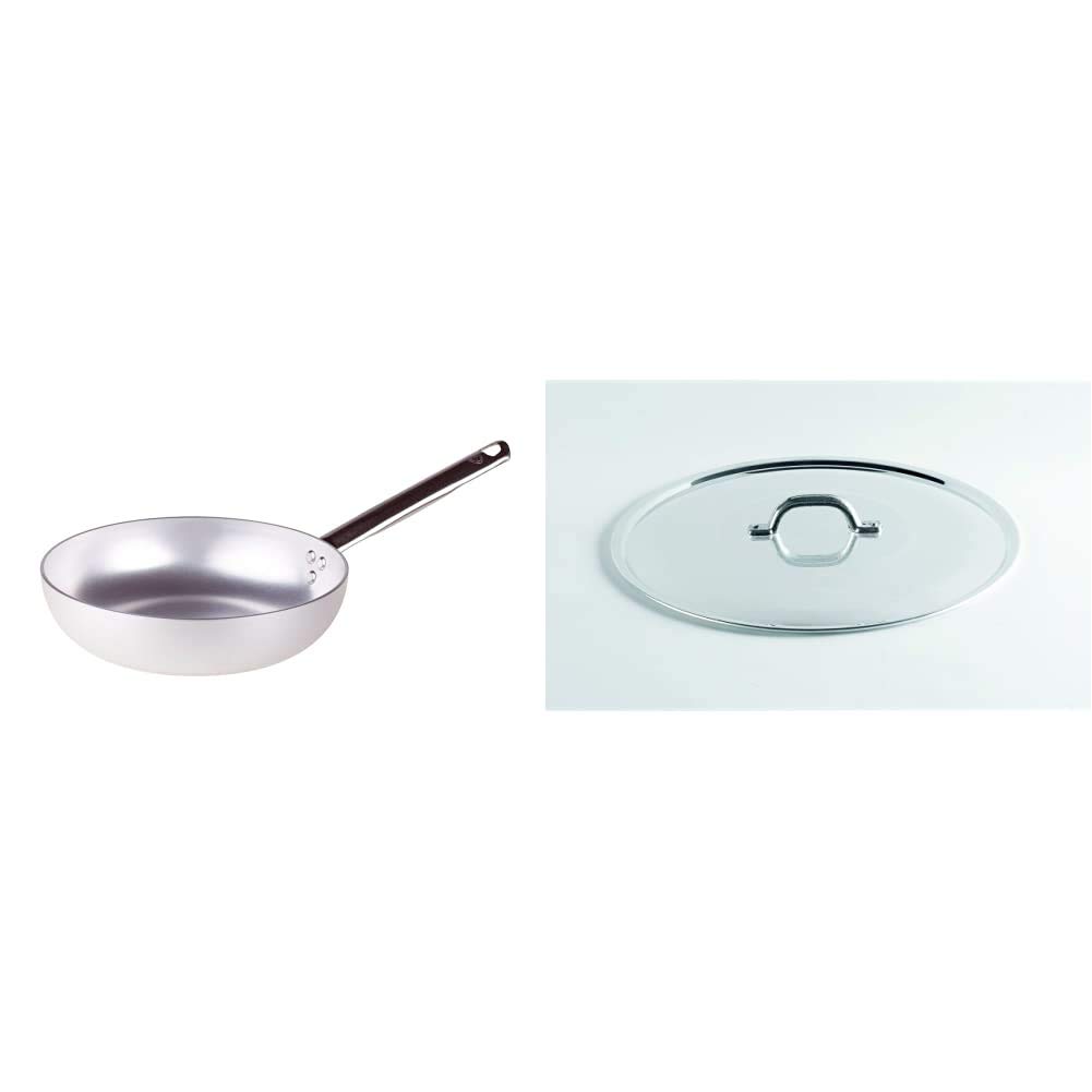 ALMA111B40 Padella Alta per Saltare, Manico Tubolare, Alluminio Professionale, Argento, ø 40 cm & FAMA2940 Coperchio in Alluminio, 40 cm, Argento