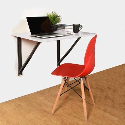 Image of Compal Wall-Mounted Laptop Table, Folding Kitchen & Dining Table Desk, Home Office Workstation, Trestle Plywood Study Table (16 inchX24 inch White)